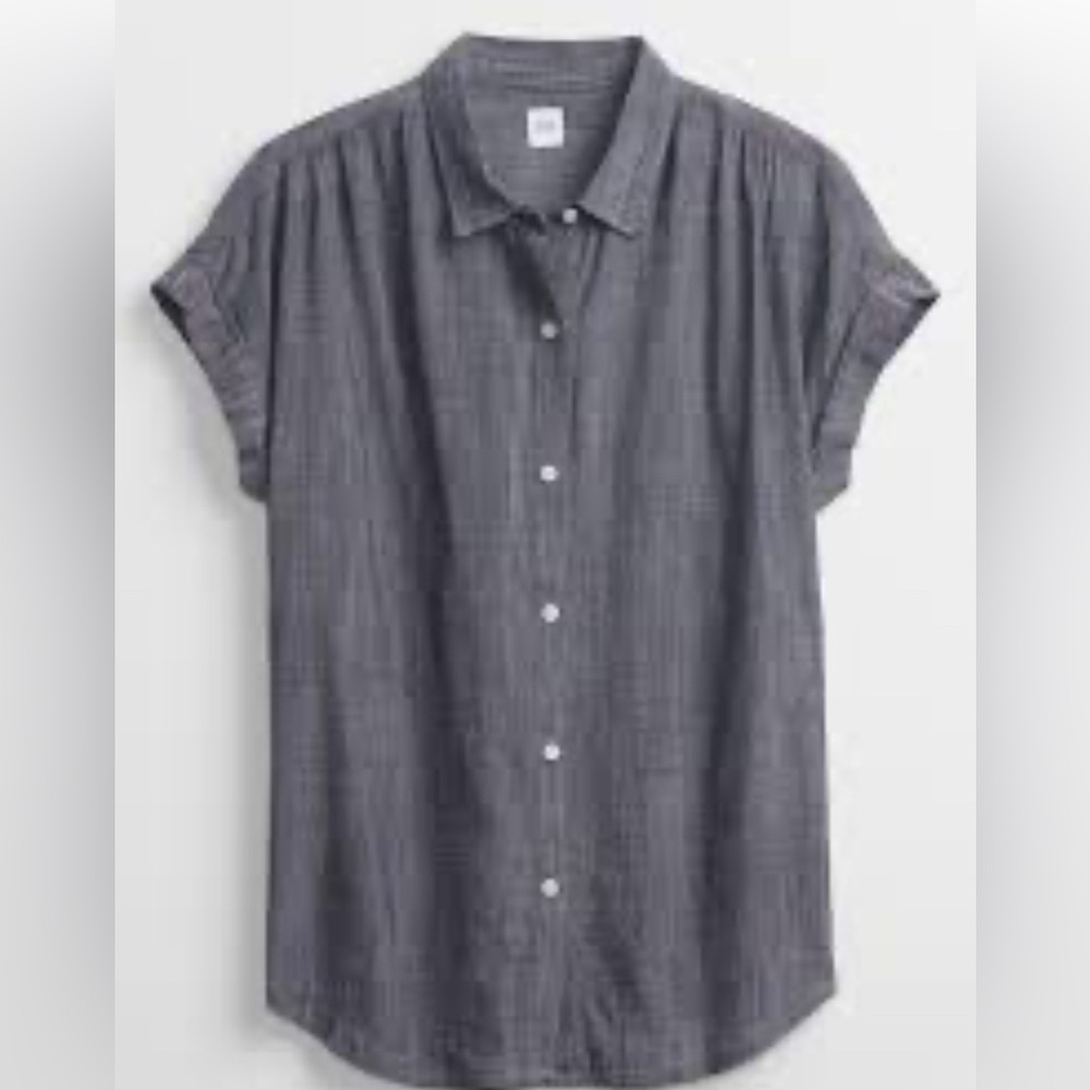 Gap, cuffed sleeve Blue Casual Button Down Shirt with Relaxed Fit